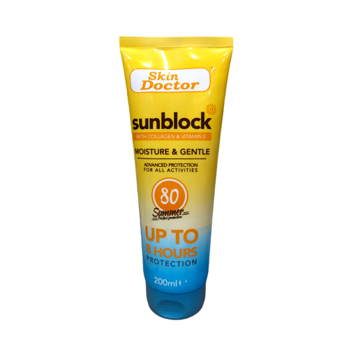 ضد آفتاب صورت و بدن اسکین دکتر غنی شده با کلاژن Skin Doctor Sunblock SPF 80 200mL – Moisture & Gentle