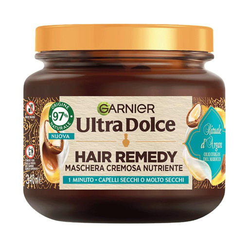 ماسک موی تغذیه کننده روغن آرگان و کرم بادام گارنیر Garnier Ultra Dolce Hair Remedy Maschera Cremosa Nutriente Rituale d Argan Hair Mask