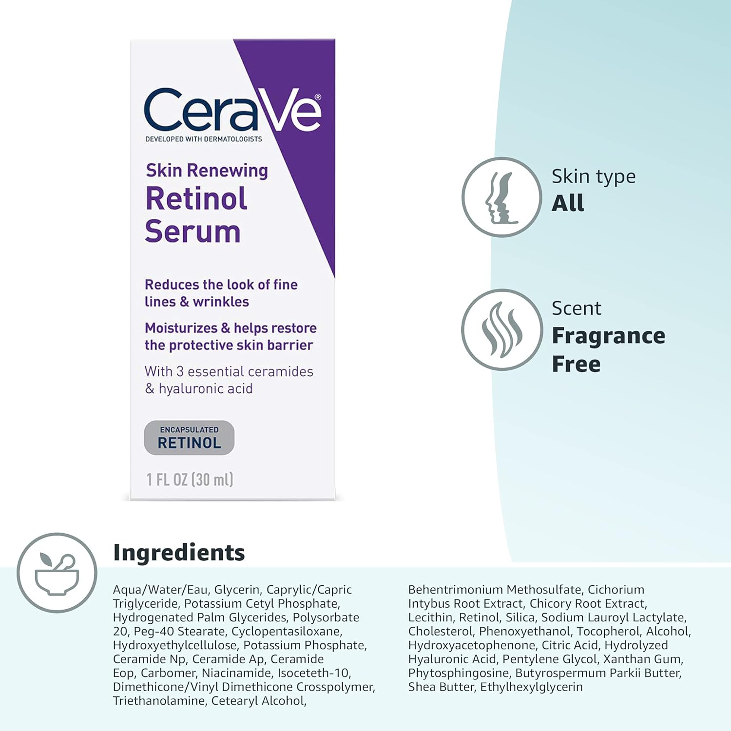 سرم رتینول و هیالورنیک اسید Skin Renewing سراوی 30ml